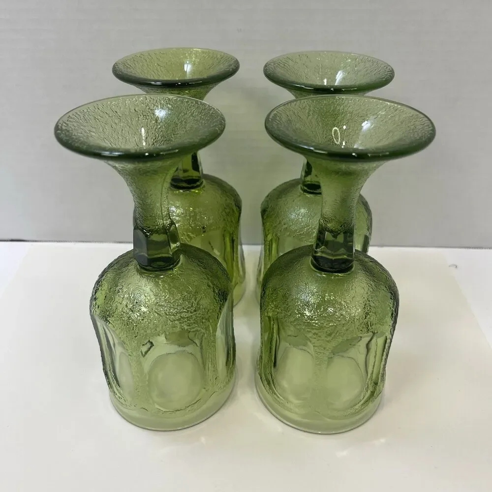 Vintage Fostoria Woodland Green Wine Water Glasses Goblets Set Of 4  Textured